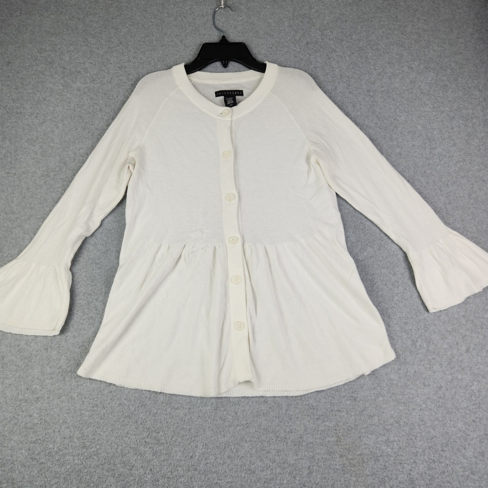 Apostrophe Cardigan Women S White Cotton Peplum Bell Sleeve Button Front Sweater